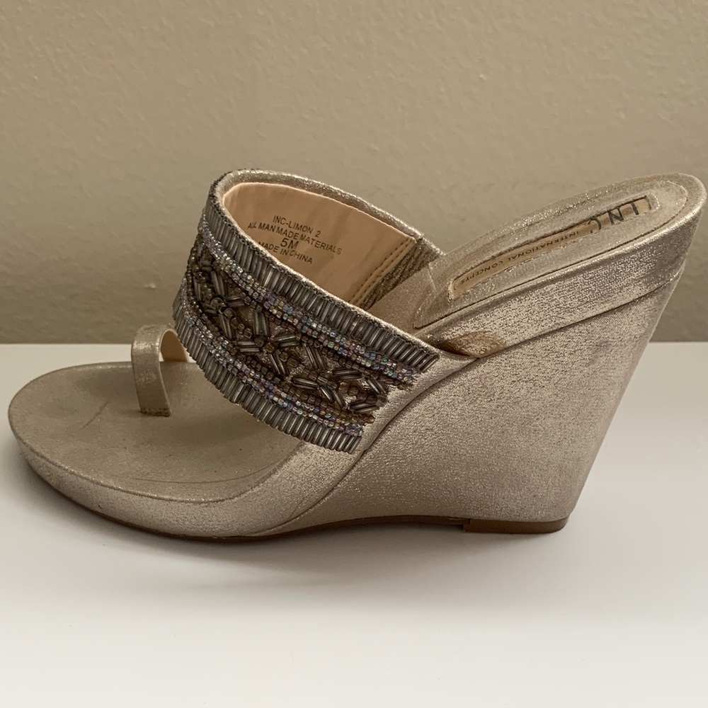 INC International Concepts Metallic Gold Beaded Toe-Ring Slides